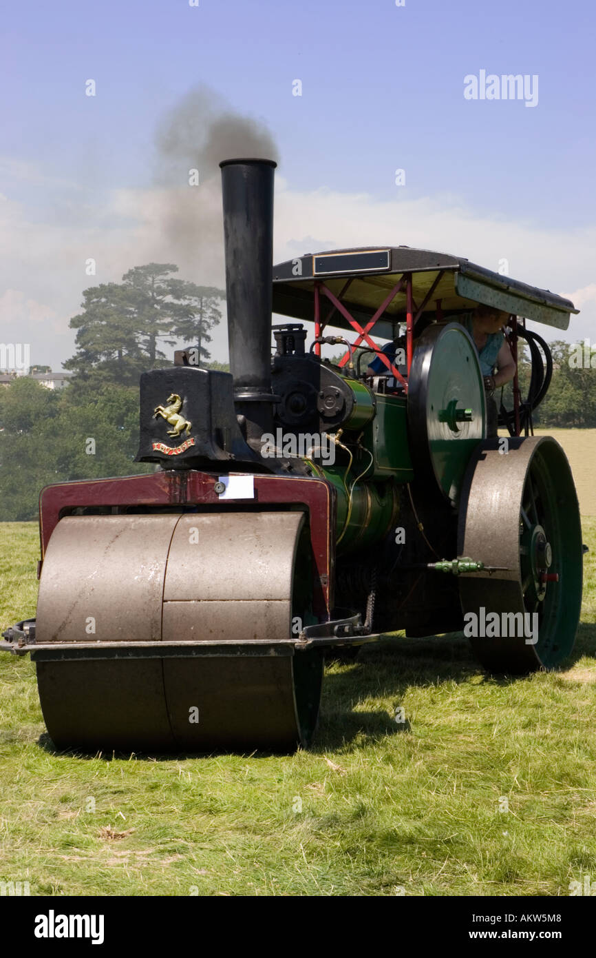 Restored steam roller on display at a vintage vehicle rally, Suffolk UK