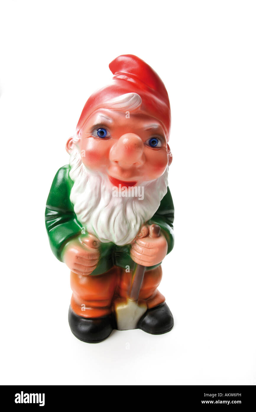 Garden gnome with spade, close-up Stock Photo