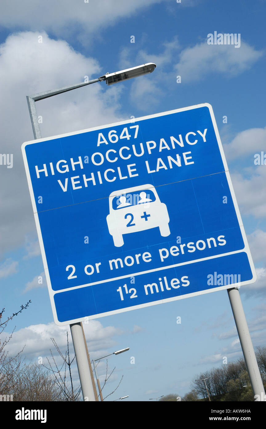 Road sign for High occupancy vehicle lane in Leeds England Stock Photo