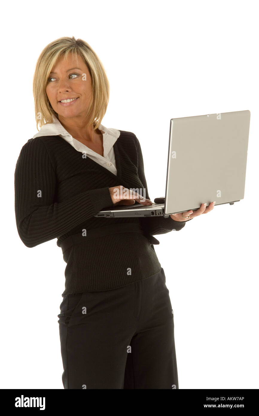 Computer Study Lady Images Young woman studying a laptop computer in an office environment against ...
