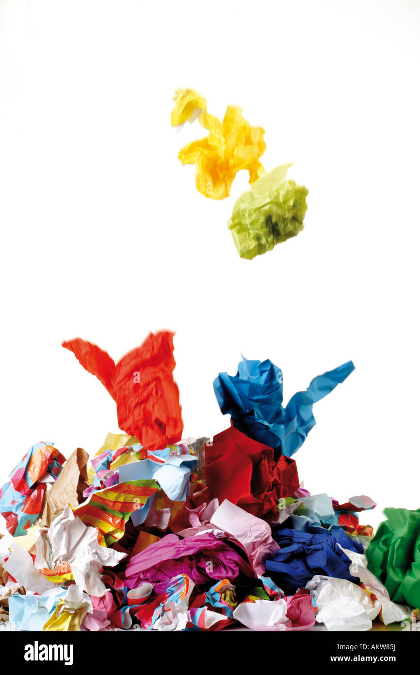 Pile of Crumpled Paper, close-up Stock Photo