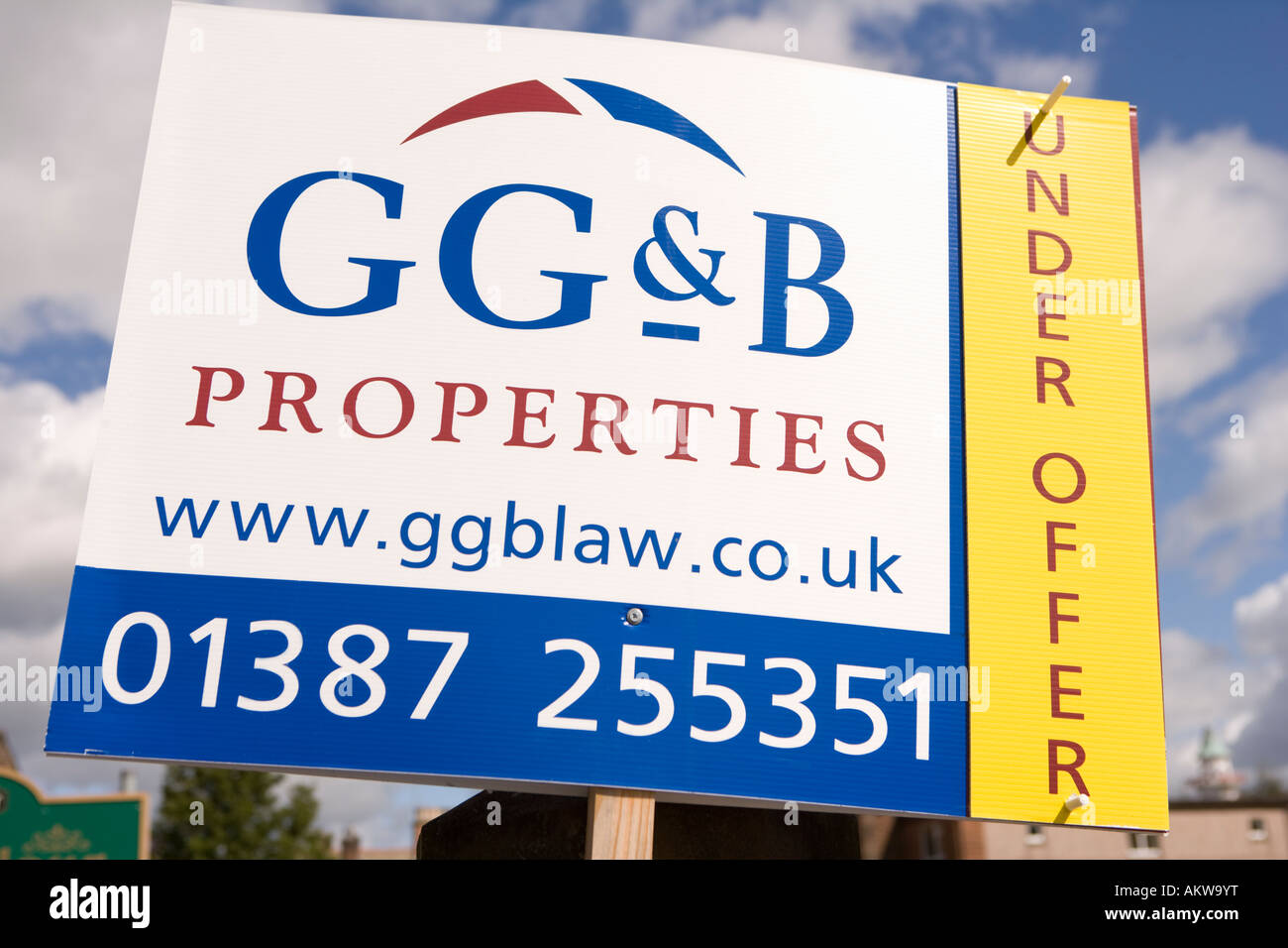 Property real estate under offer estate agents sign advertising property for sale UK Stock Photo