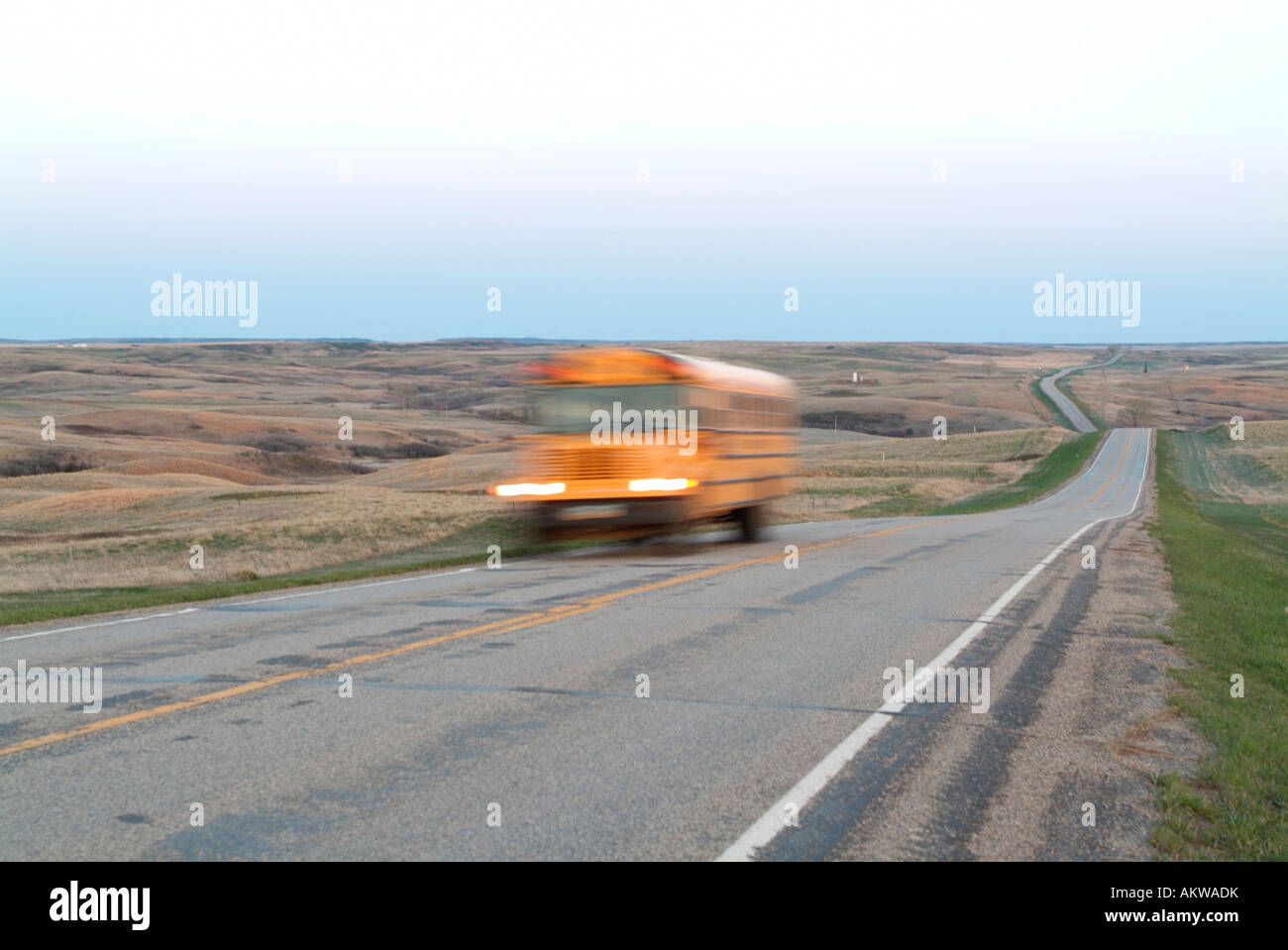 New Town school bus along highway 23 on the Fort Berthold Indian