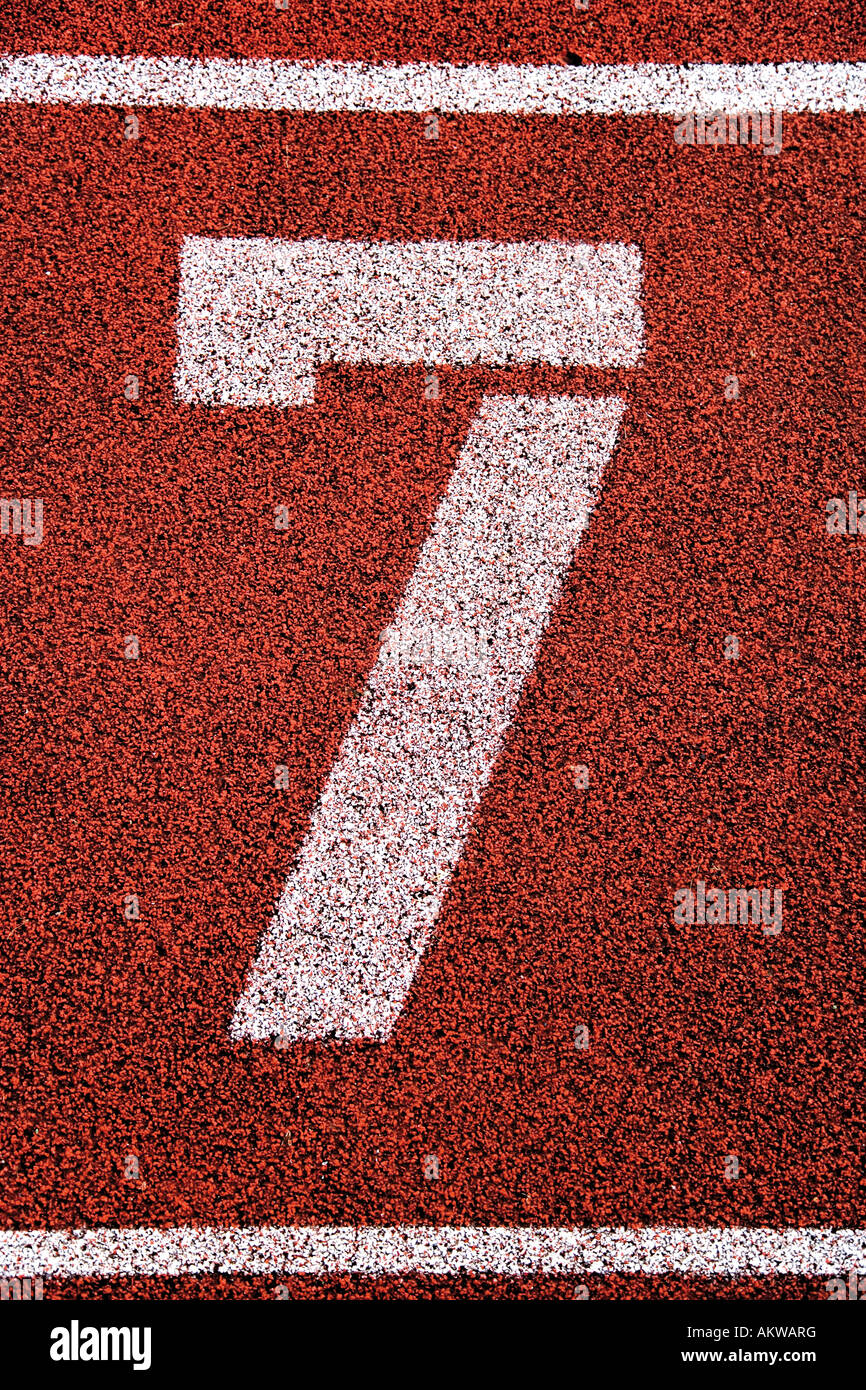 Painted '7' on running track, close-up Stock Photo