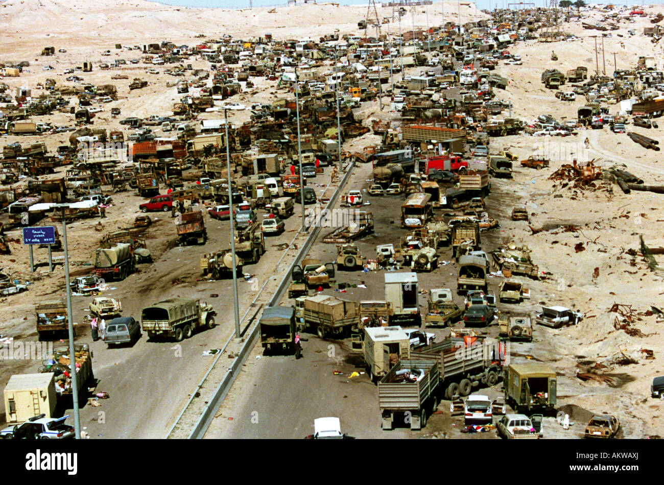 The highway of Death. A highway to the North of Kuwait City that leads to Iraq. Stock Photo