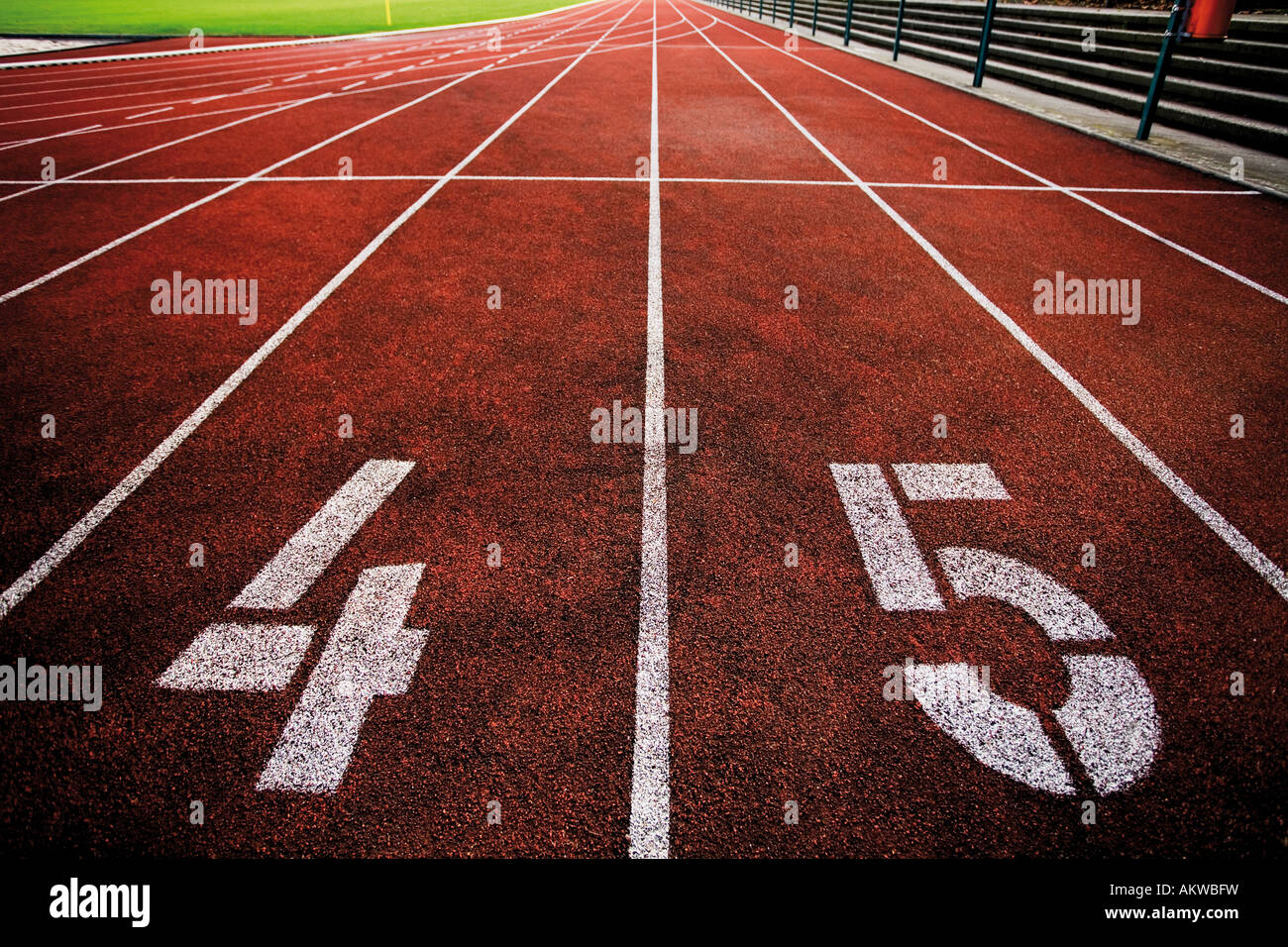 Painted '4' and '5' on running track Stock Photo