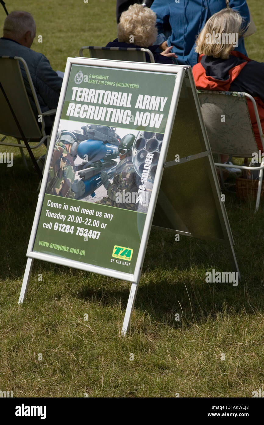 Territorial Army recruitment stand sign, August 2006 in Suffolk, UK Stock Photo