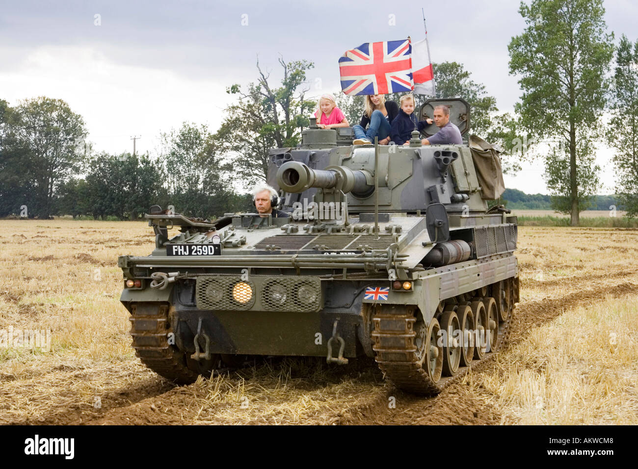Abbot FV433 Self-Propelled gun (light tank) giving rides to the public in UK Stock Photo