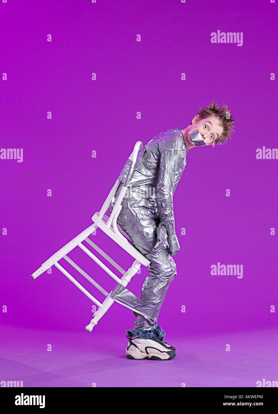 Boy bound by duct tape Stock Photo Alamy