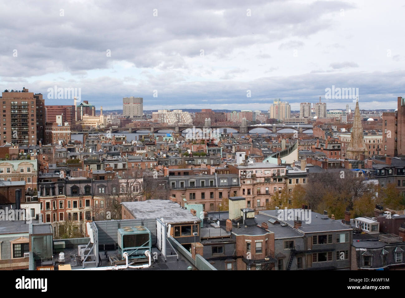 Boston skyline, The view from Newbury Street across the river towards Cambridge Massachusetts USA Stock Photo