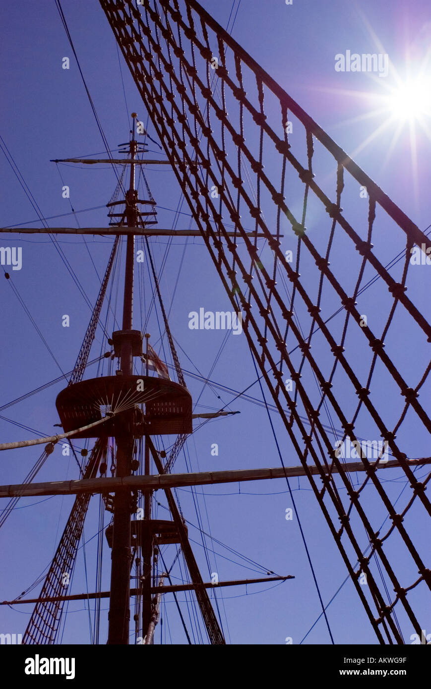 rigging on the ship Amsterdam at the maritime museum in Amsterdam Stock Photo