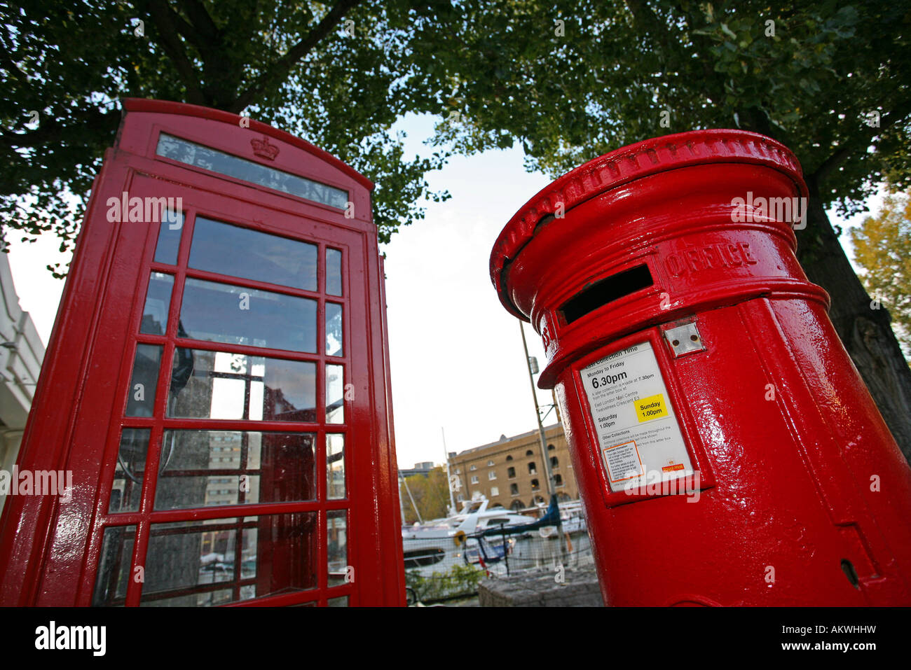 red telephone box post london england uk british Stock Photo
