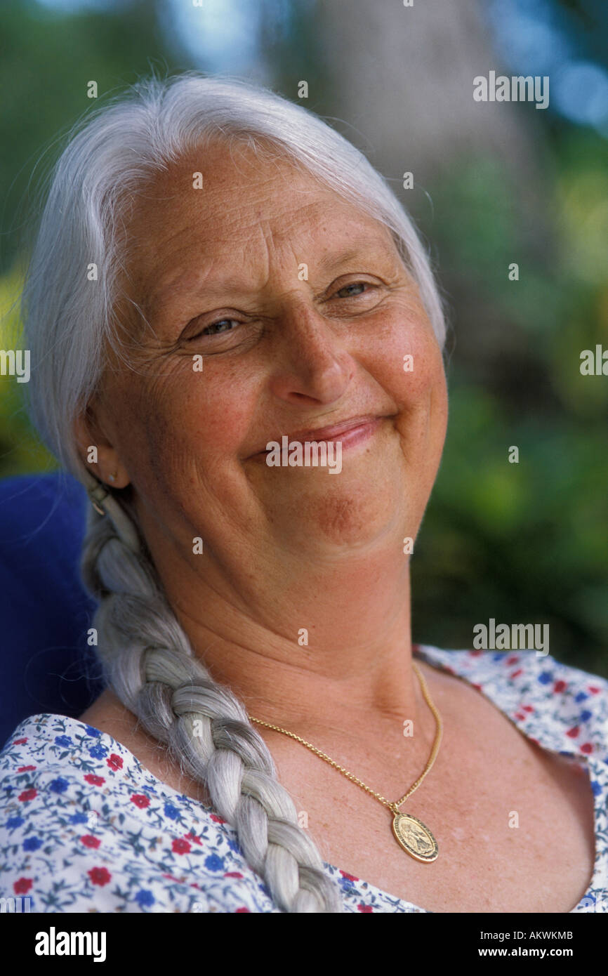 Portraits, Woman with silver hair Stock Photo