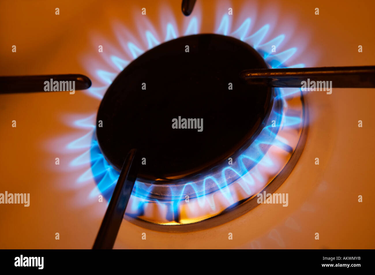 BURNING BLUE FLAME ON GAS COOKER HOB Stock Photo Alamy