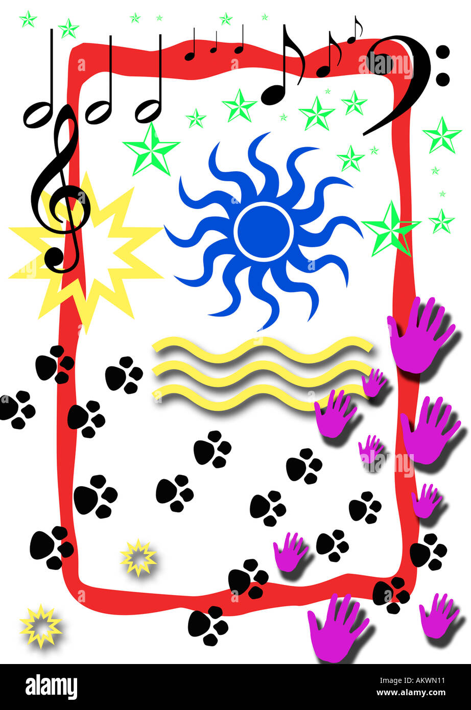 photo illustration vector graphics sun wave paws music notes hands ...