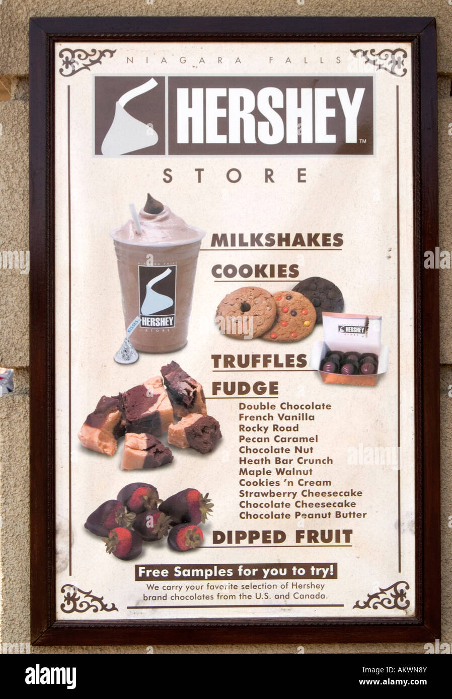 A sign outside the Hershey chocolate store on Falls Avenue in Niagara
