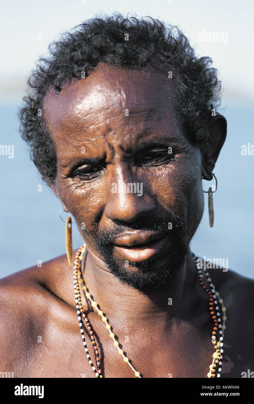 Portrait of El Molo man Lake Turkana northern Kenya East Africa Stock Photo