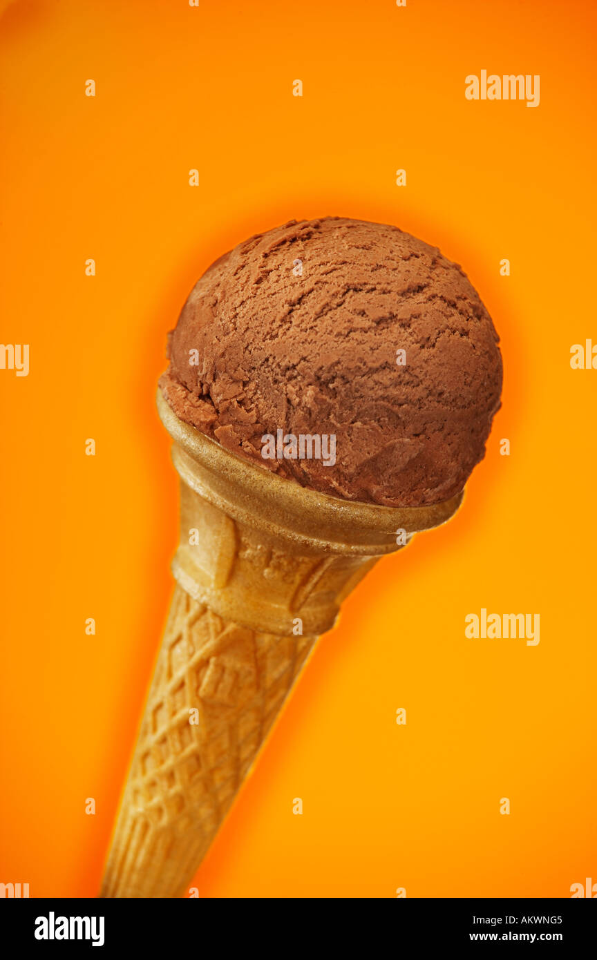 SINGLE SCOOP OF CHOCOLATE ICE CREAM IN CONE Stock Photo Alamy