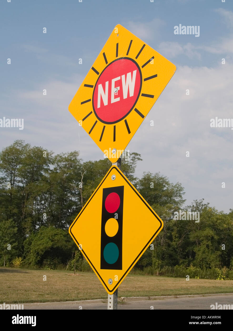A 'New' Canadian sign warning of traffic signals, Ontario Canada Stock Photo Alamy