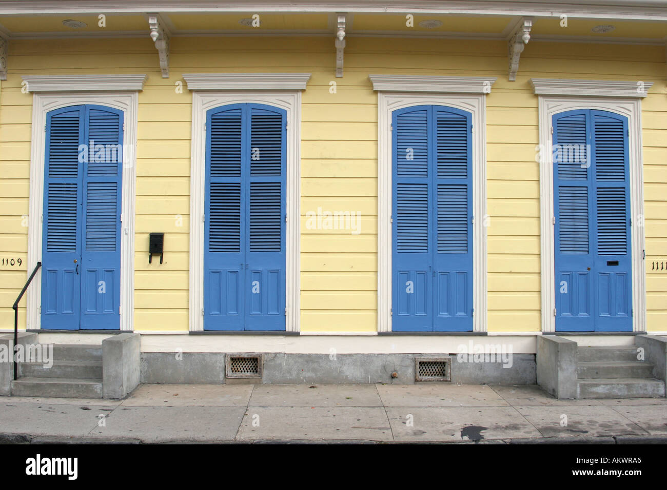 Colorful shutters on houses in French Quarter of New Orleans Louisiana