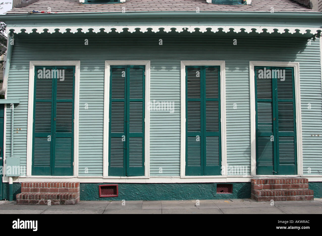Colorful shutters on houses in French Quarter of New Orleans Louisiana