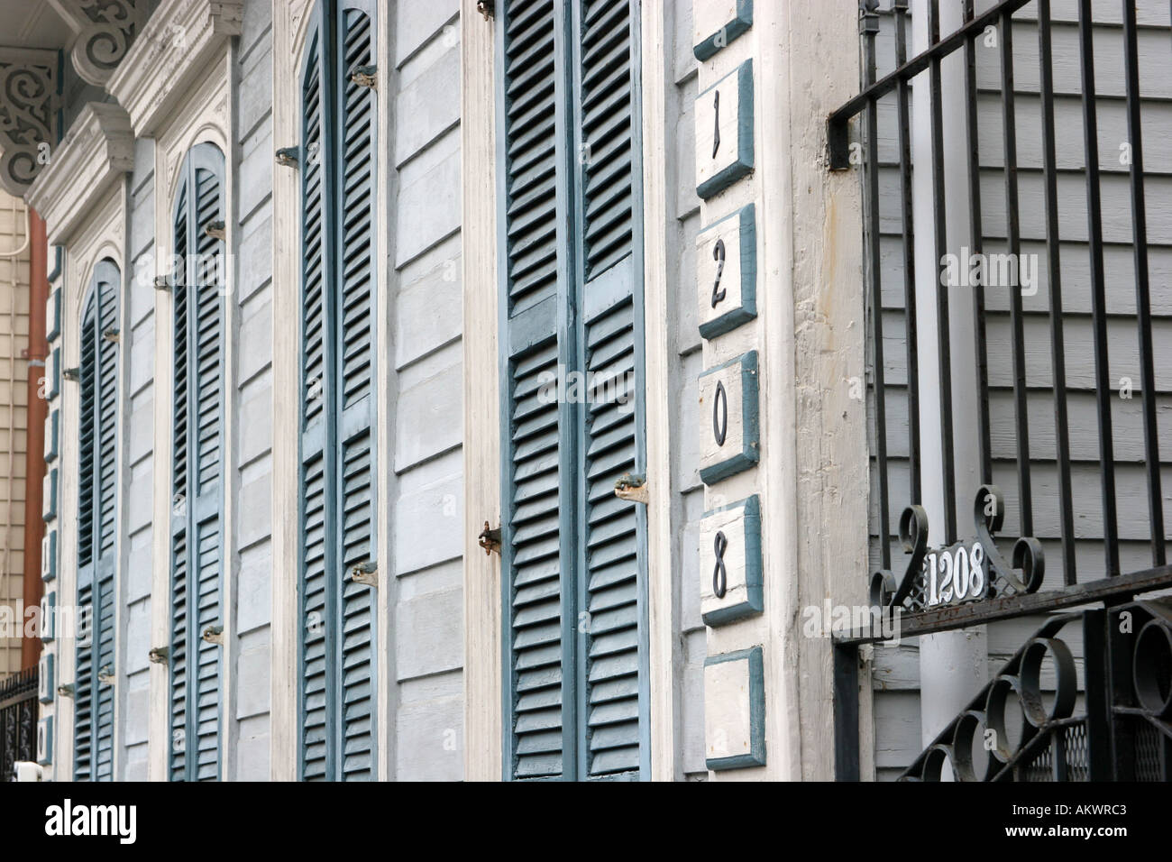 Colorful shutters on houses in French Quarter of New Orleans Louisiana