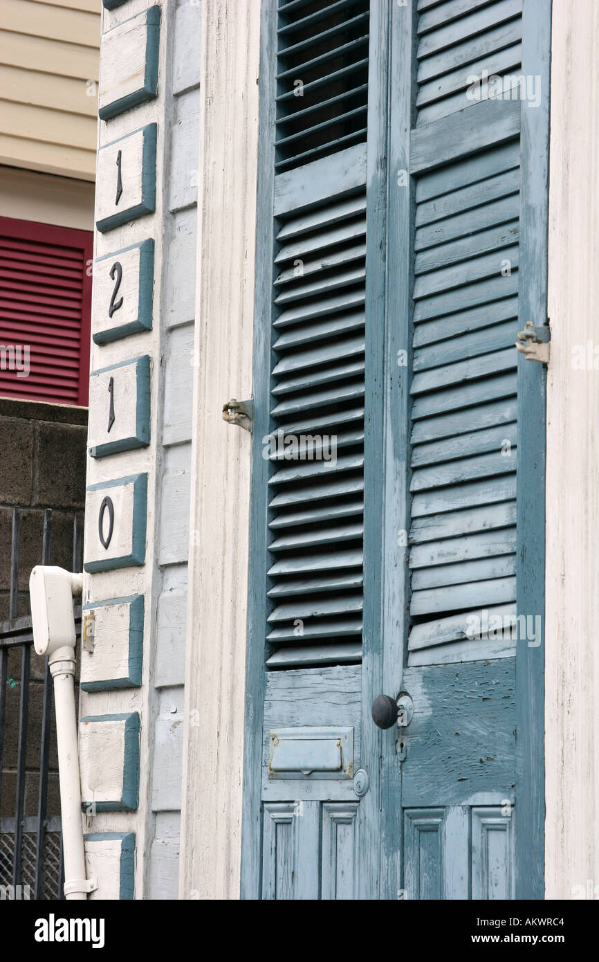 Colorful shutters on houses in French Quarter of New Orleans Louisiana