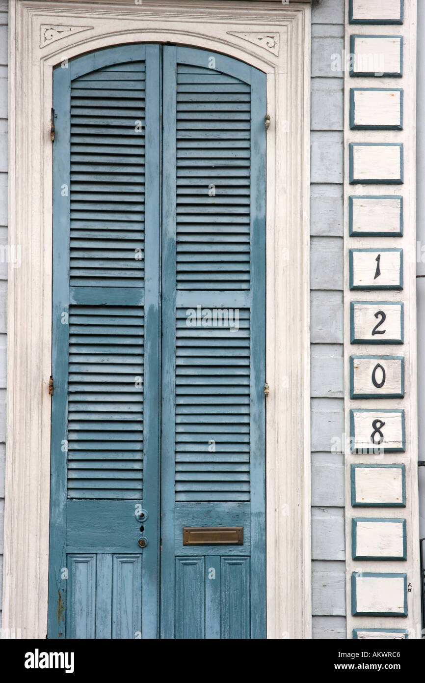 Colorful shutters on houses in French Quarter of New Orleans Louisiana