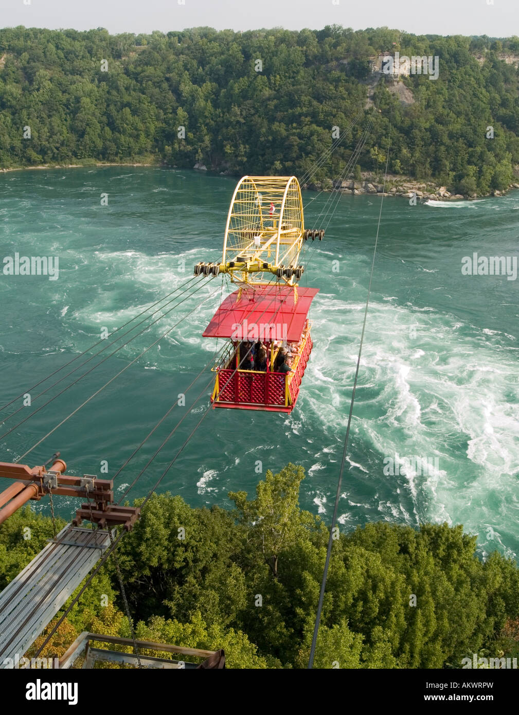 The Whirlpool Aero Car, an antique cable car suspended over the Whirpool Rapids Gorge in Niagara Falls, Ontario Canada Stock Photo