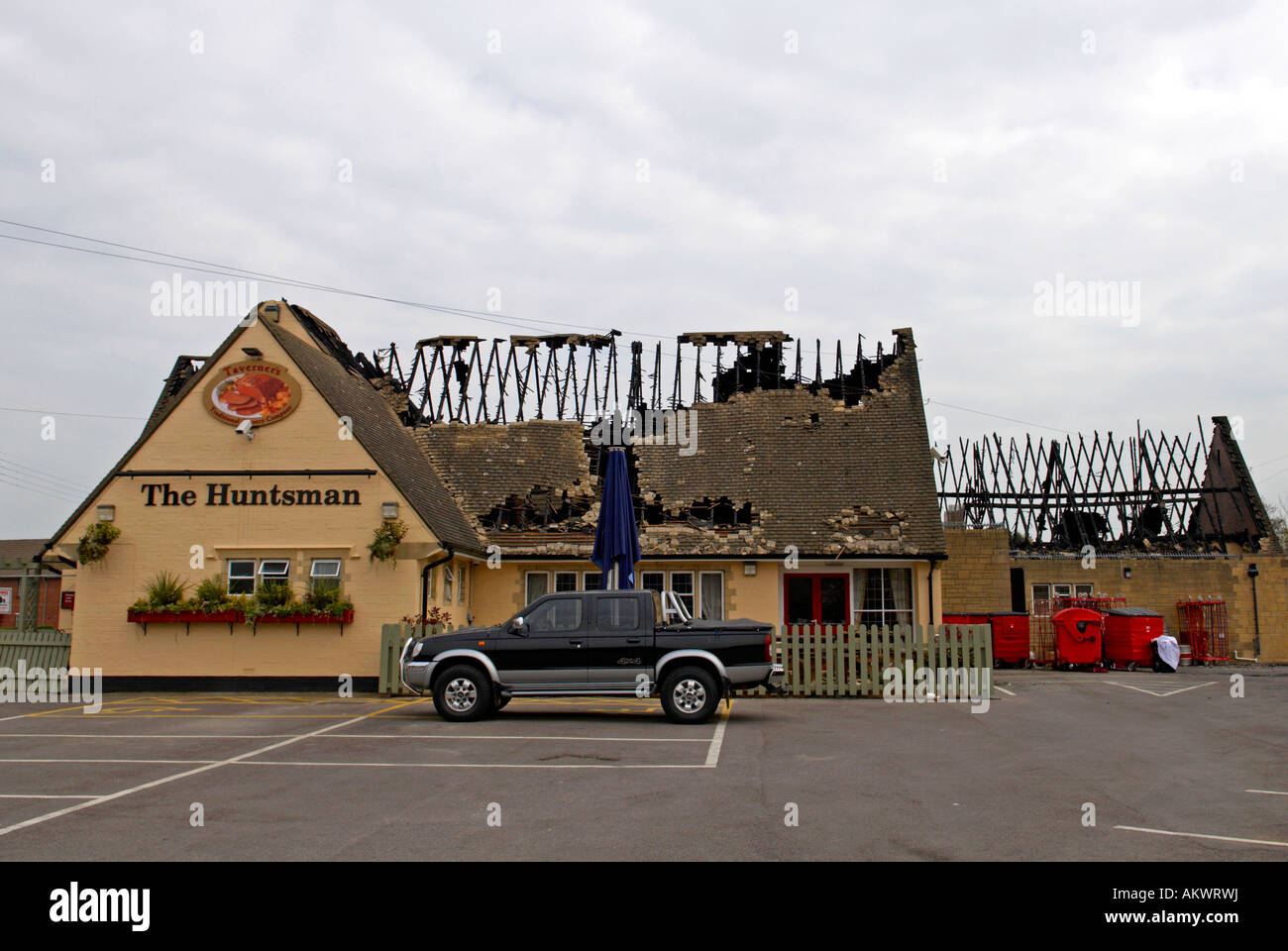 Fire damage to a town pub / restaurant The Huntsman Downend Bristol Stock Photo Alamy