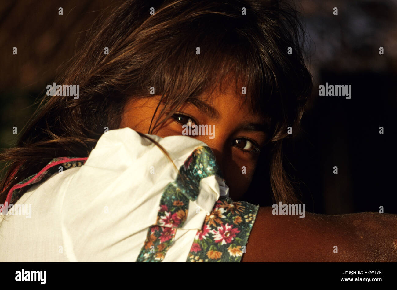 Venezuela, delta of Orinoco River, Manamo River, portrait of Warao Indian child Stock Photo