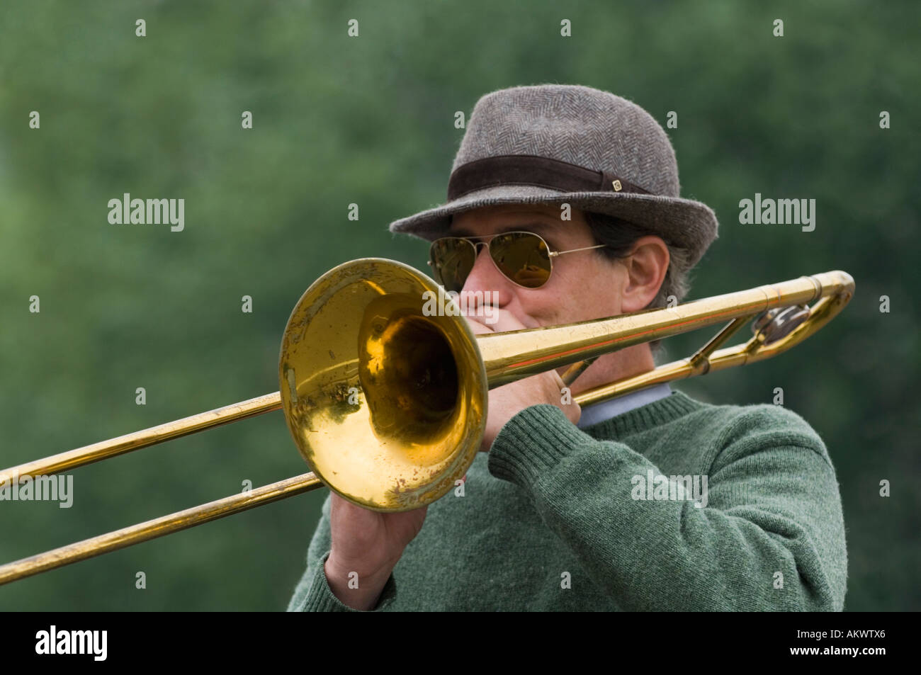 France, Paris, Street band trombone player Stock Photo Alamy