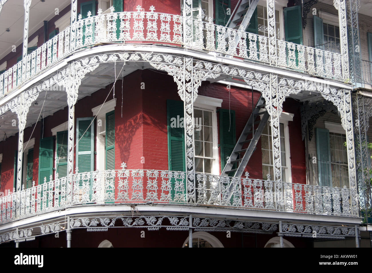 White ironwork balcony in French Quarter of New Orleans Louisiana USA ...