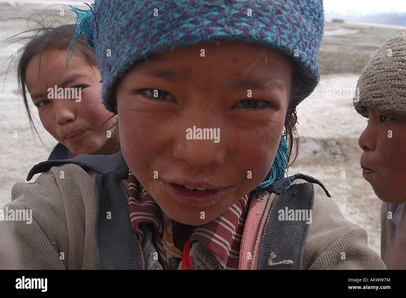 Up close and personal with Tsering, a young Tibetan girl, in Tingri, Tibet, China. - Stock Image