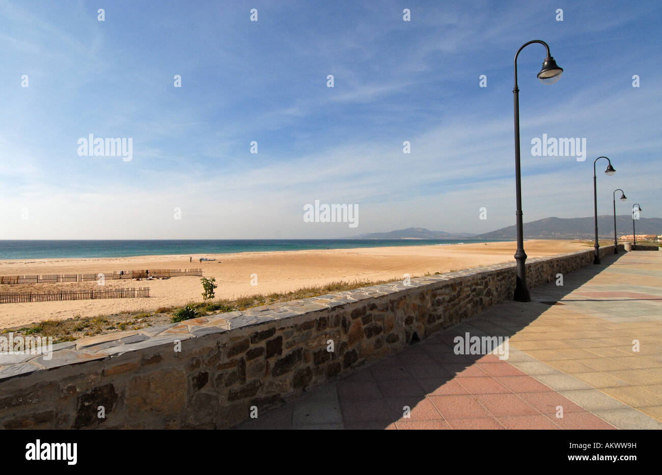 Corniche next to the ocean city of Tarifa Andalucia Spain Stock Photo
