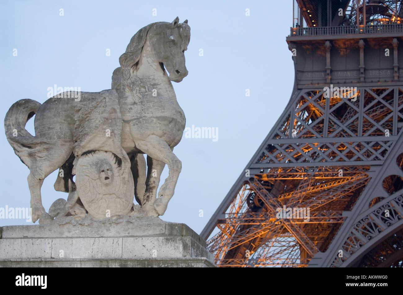 Horse Statue And Eiffel Tower High Resolution Stock Photography and