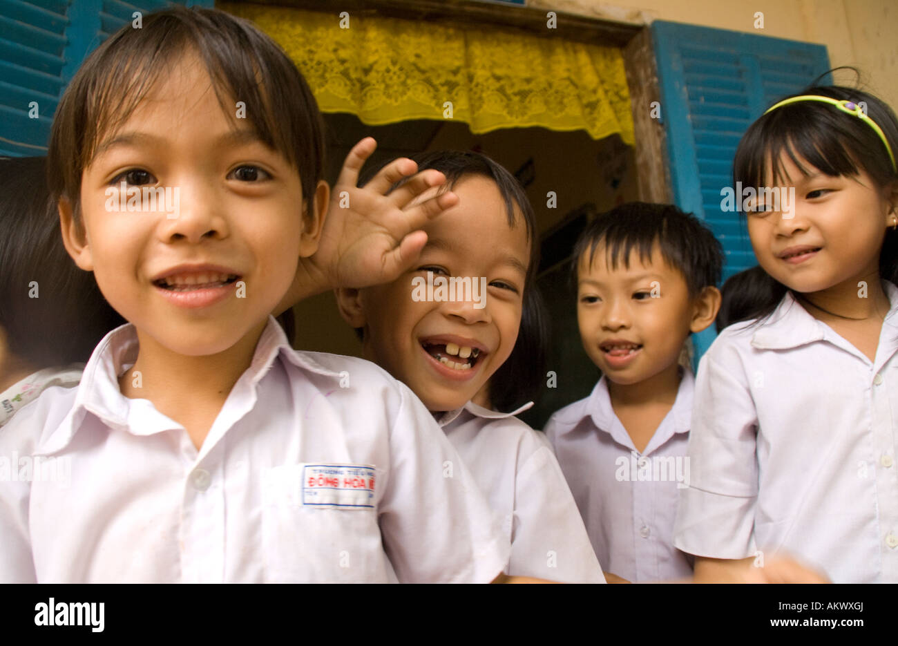 Elementary school children in the Mekong River Delta near Can Tho Stock Photo