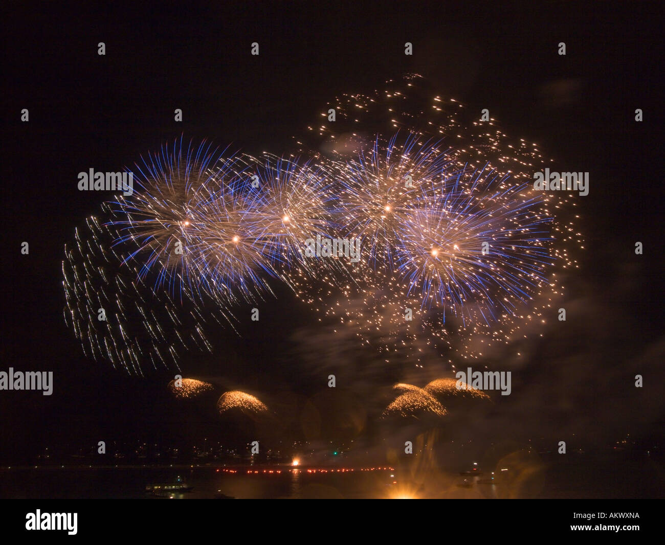 Colourful explosion of big fireworks and rockets at the annual Plymouth