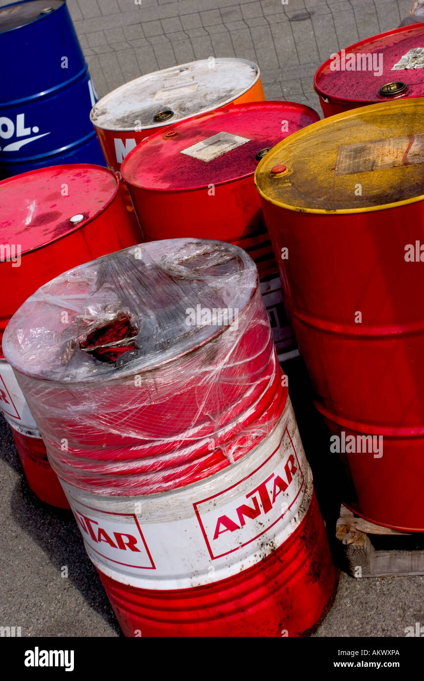 Oil Containers in the backyard of factory Stock Photo Alamy