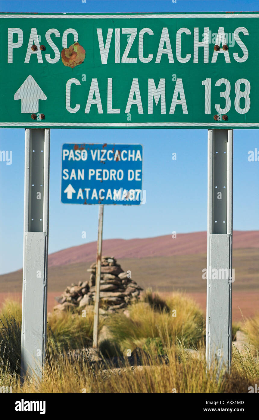 Road signs in the Atacama desert, northern Chile, South America Stock