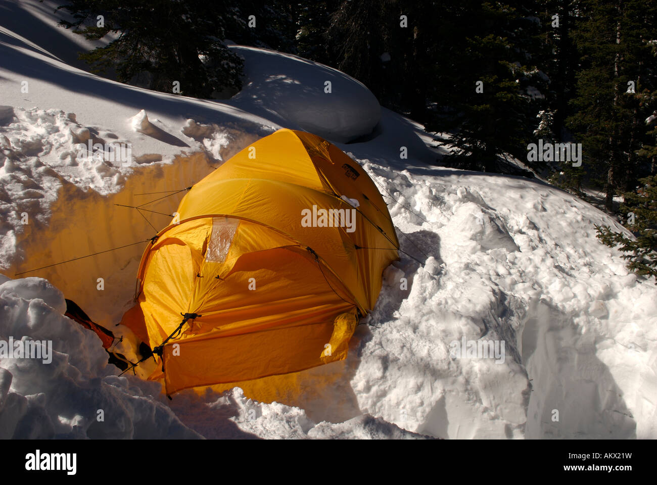 Yellow Tent In The Snow At At A Winter Camp In Rocky Mountain National Park Colorado United States North America Stock Photo Alamy