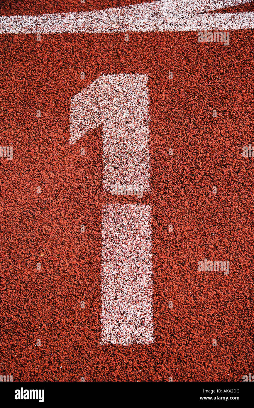 Painted '1' on running track, close-up Stock Photo