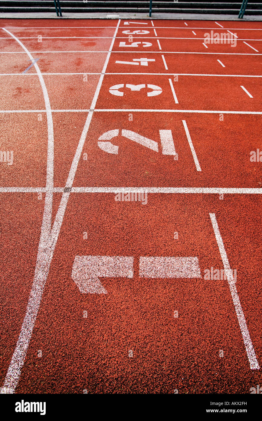 Painted numbers on running track Stock Photo
