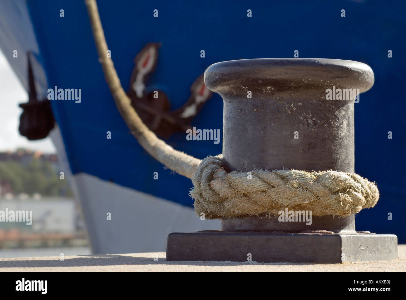Mooring lines holding a ship, Kiel habour, Germany Stock Photo Alamy