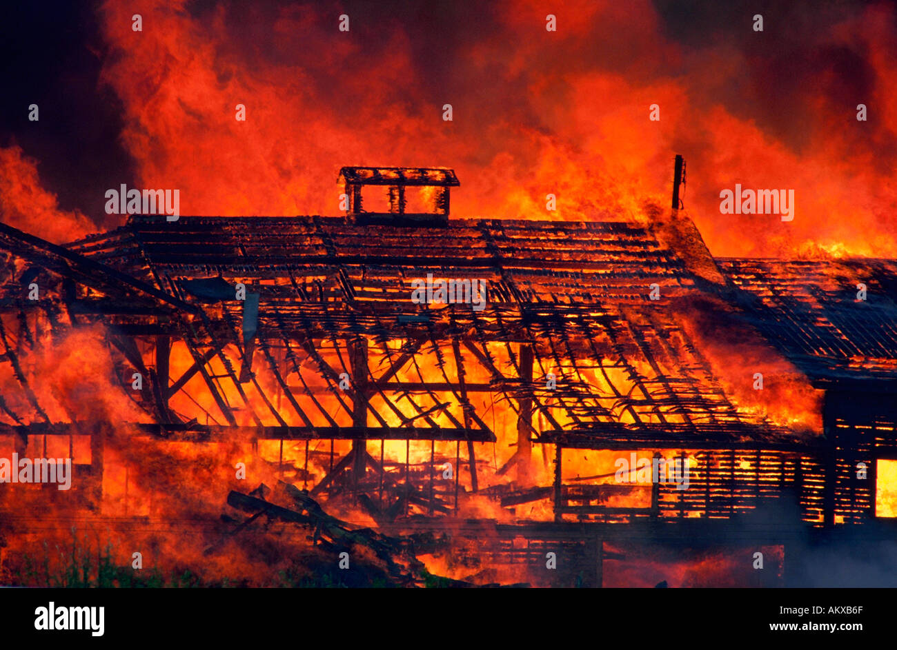 Burning building Stock Photo