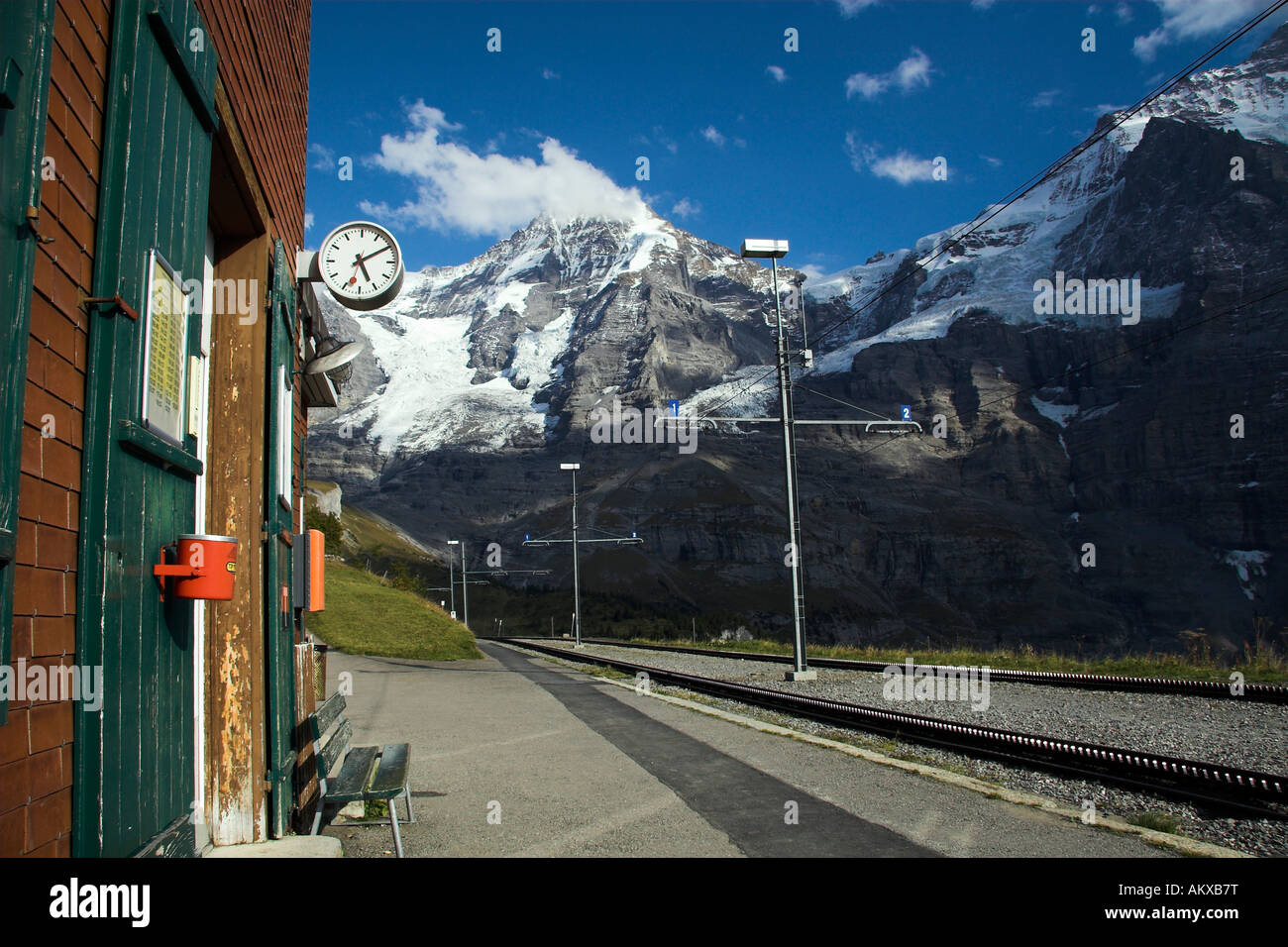 Railway station of Wengen, Bernese Oberland, highlands, canton of Bern, Switzerland Stock Photo