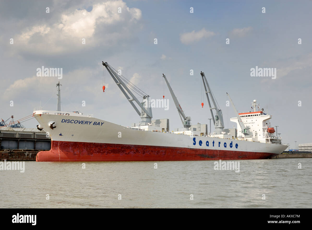 A cargo ship in the transatlantic harbor - Bremerhaven, Bremen, Germany, Europe. Stock Photo