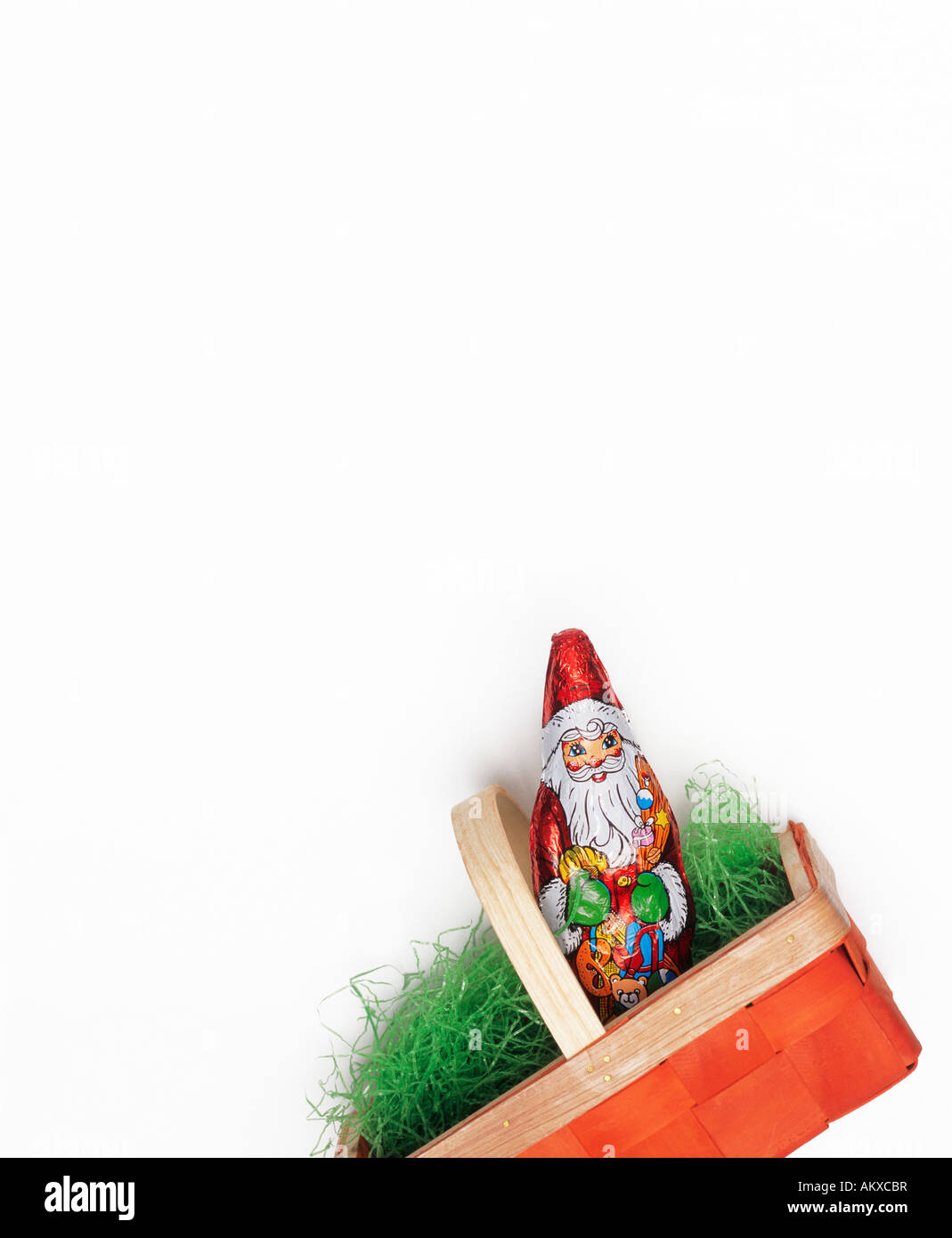 Chocolate Santa Claus in easter bag Stock Photo