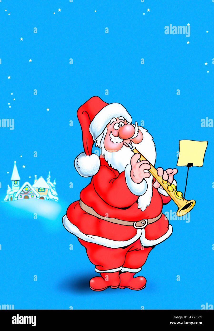 Santa Claus as musician, flute, illustration Stock Photo Alamy