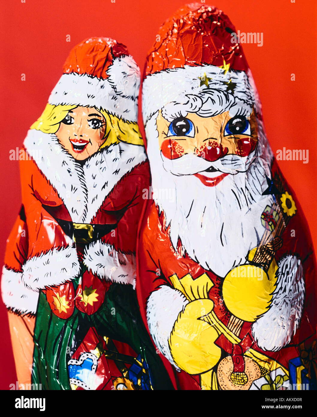 Chocolate Santa Claus and Santa Claus girl Stock Photo